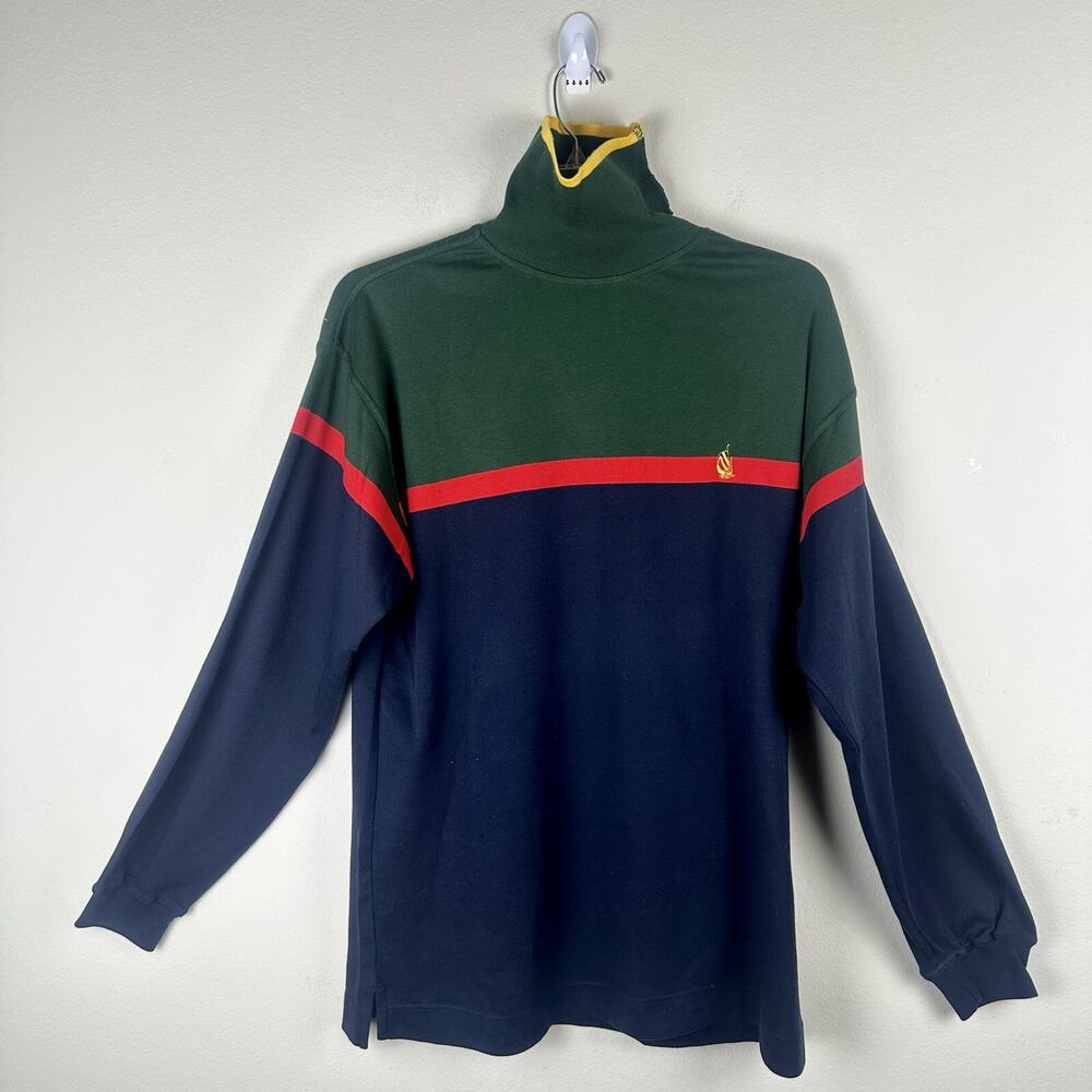 Vintage 90’s Nautica Long Sleeve Turtleneck Size L Navy Green Red Yellow